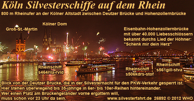 Silvester Kln auf dem Rhein, Schiff-Silvesterparty und Silvesterfeuerwerk